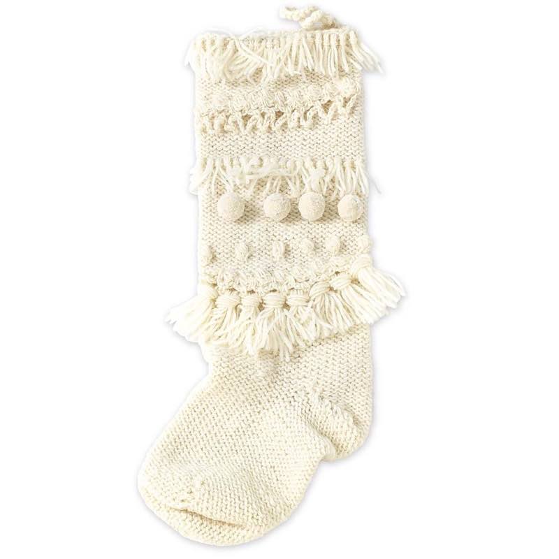 Chunky Knit Wool Christmas Stockings - Cream Pom